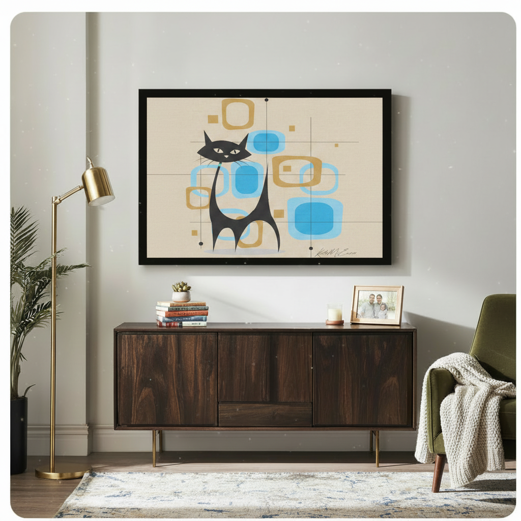 Mid-Century Modern Black Cat Atomic Canvas Print