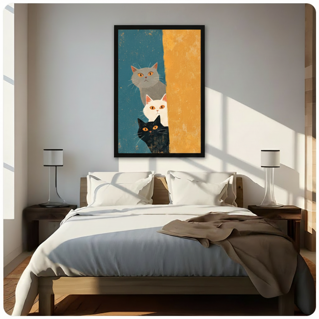 Three Peeking Cats Mid-Century Canvas Art Wall Art