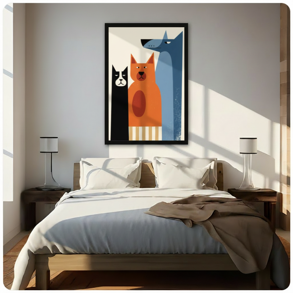 Modern Geometric Three Pets Canvas Art Wall Art