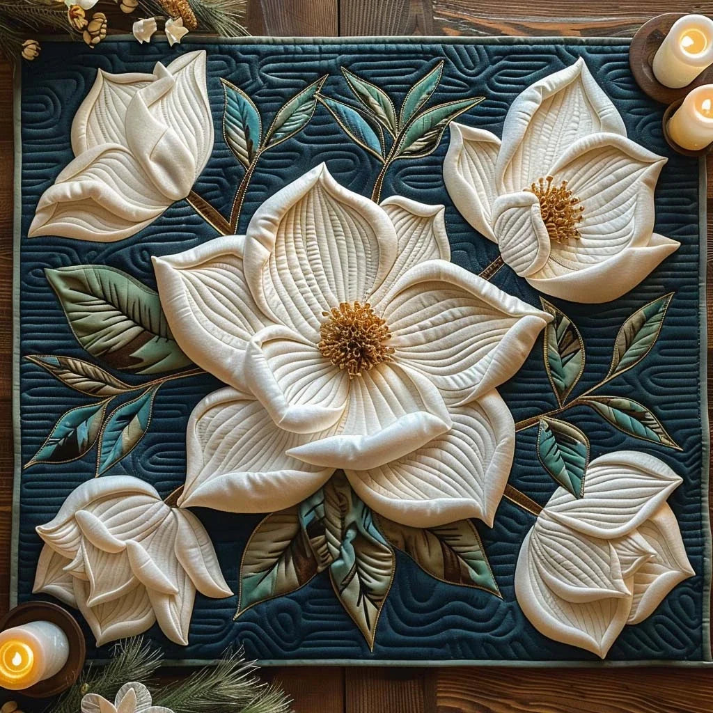 Midnight Magnolia Quilted Table Topper