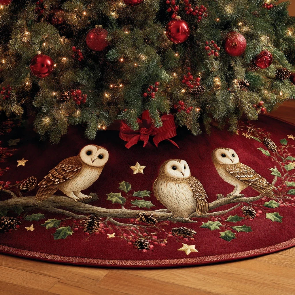 Midnight Owl Christmas Quilted Tree Skirt