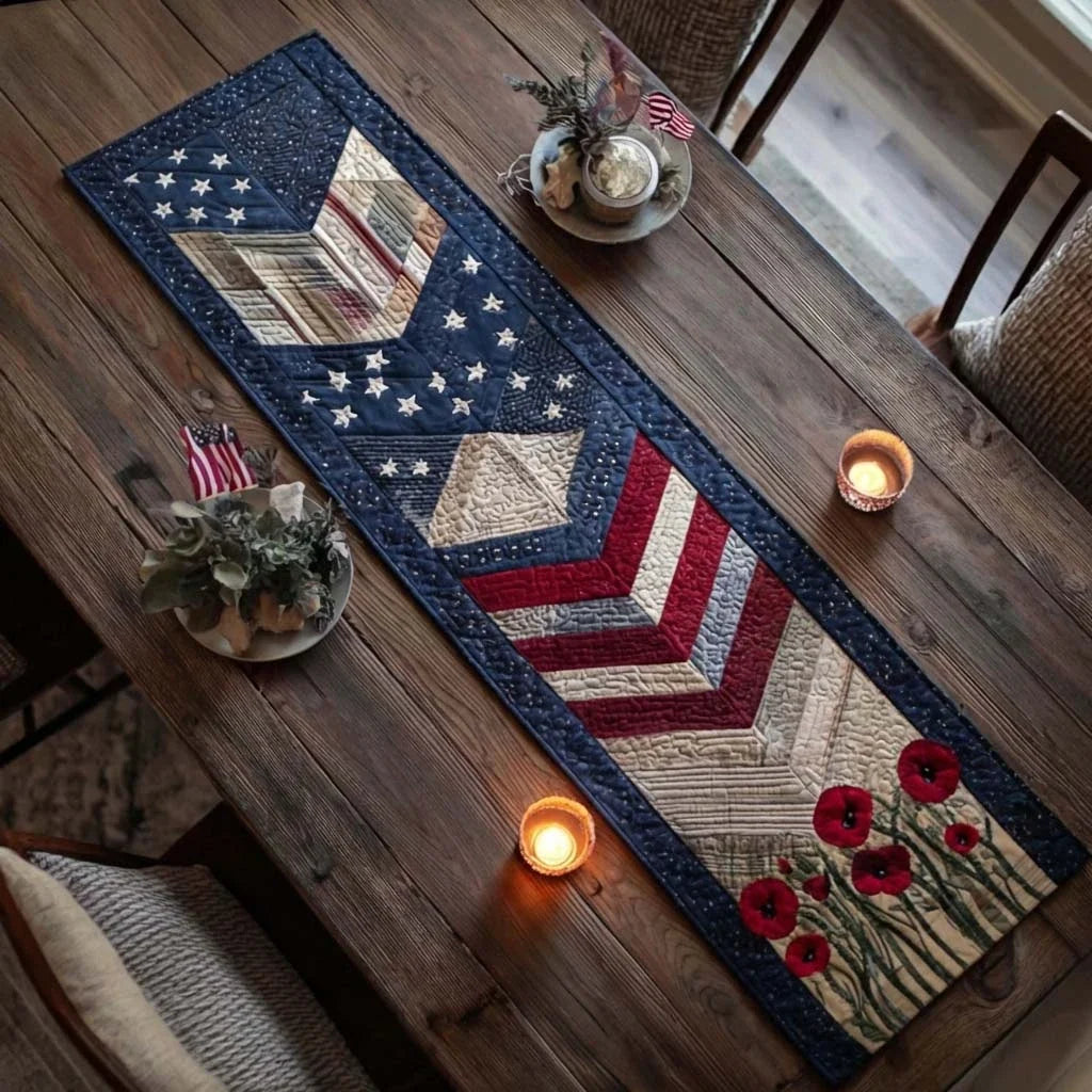 Midnight Poppy Quilted Table Runner