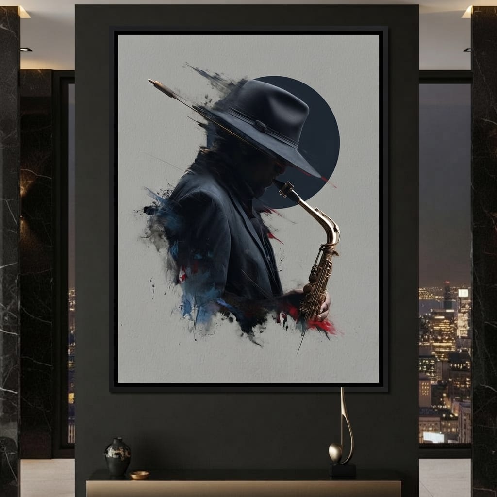 Midnight Saxophone Silhouette Canvas Wall Art