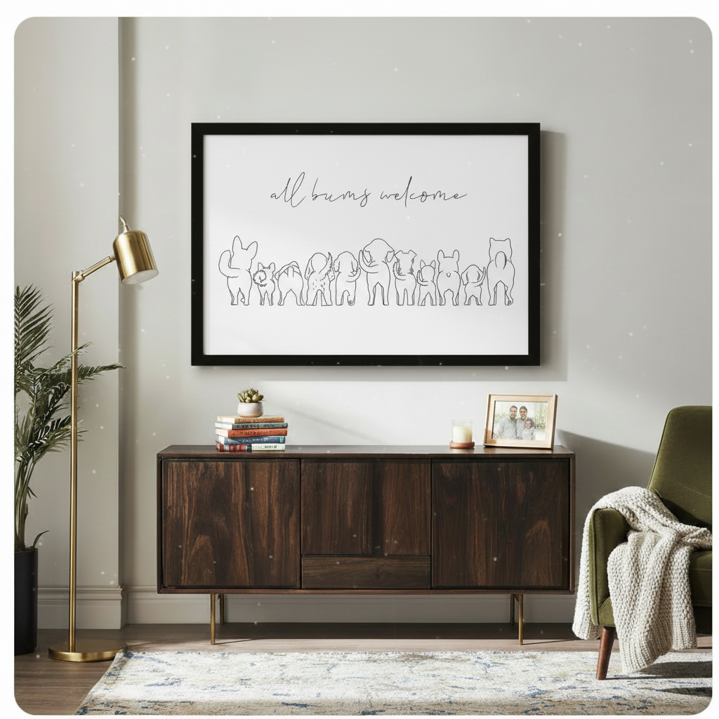 All Bums Welcome Funny Animals Line Art Canvas