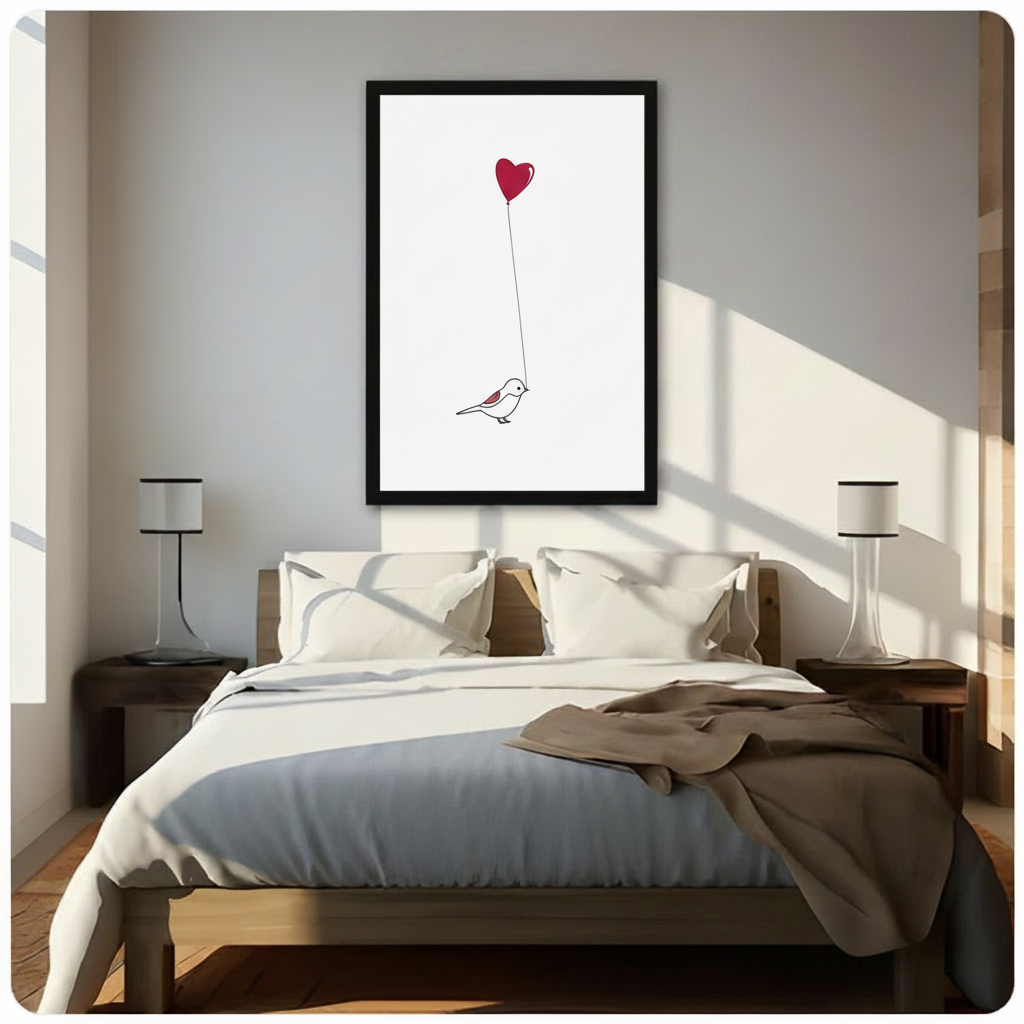 Minimalist Bird Heart Balloon Canvas Wall Art