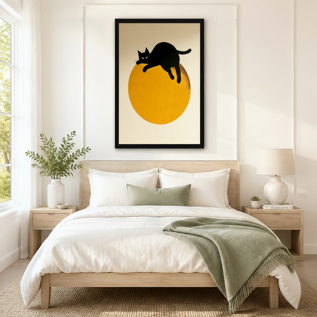 Minimalist Black Cat Sun Canvas Wall Art