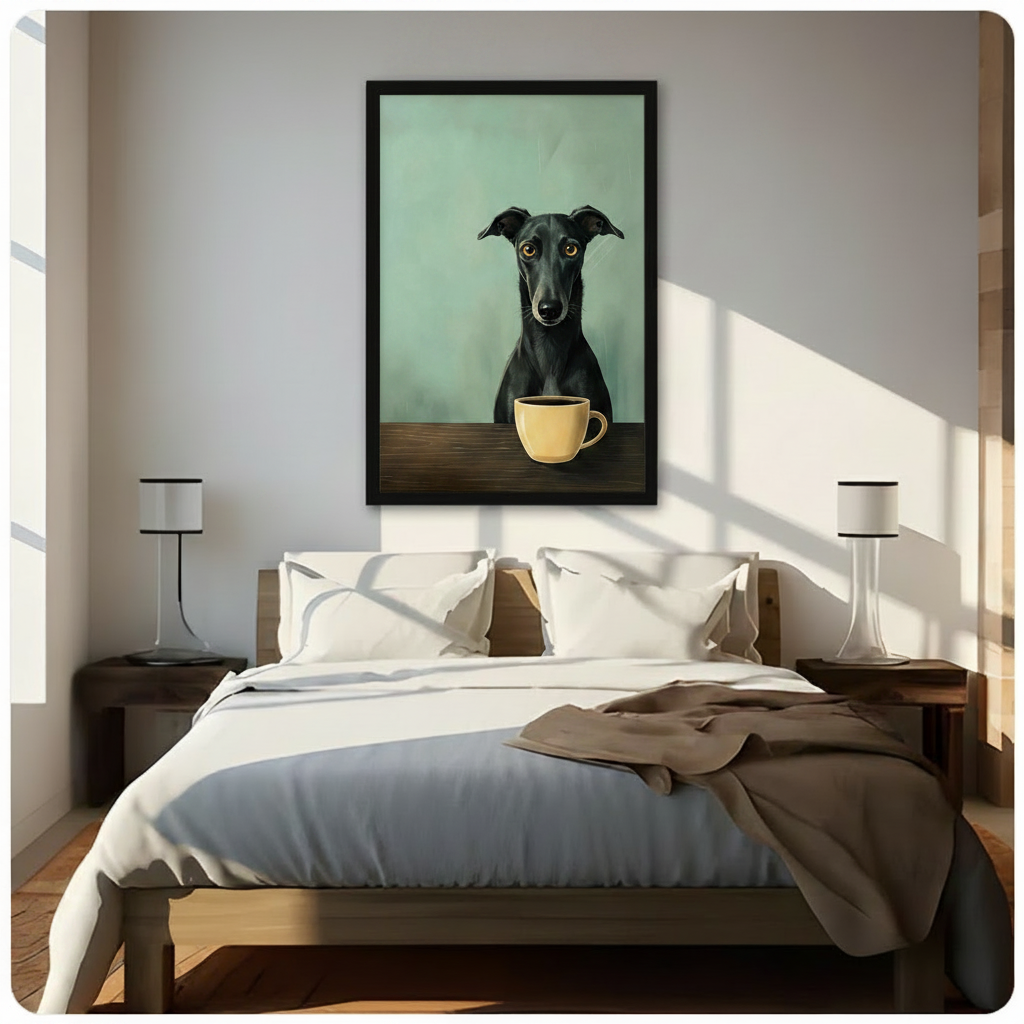 Greyhound Coffee Canvas Wall Art Funny Dog Print