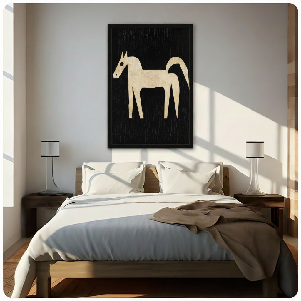 Minimalist Black Gold Horse Framed Canvas Art