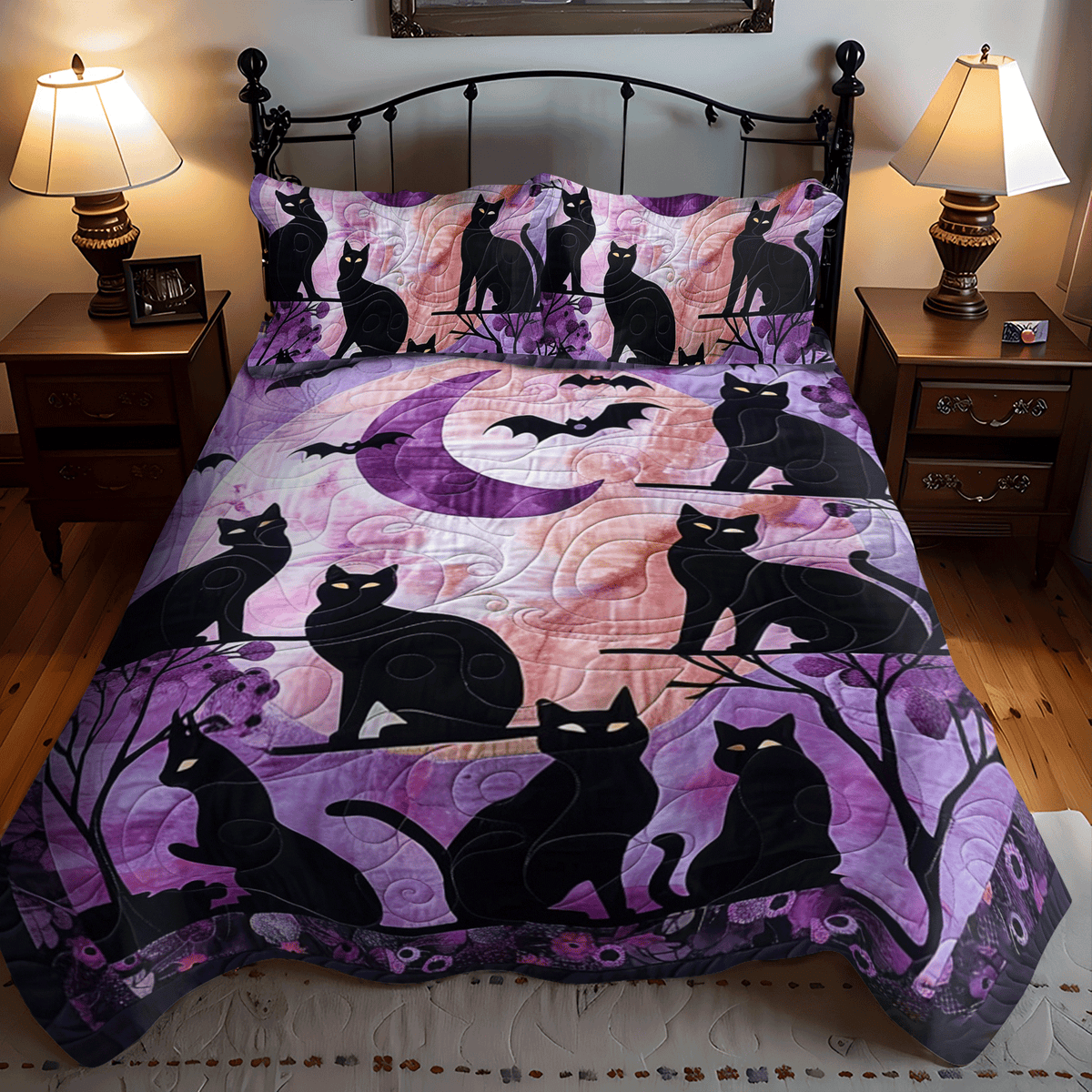 Artistic Black Cat 3-Piece Quilted Bedding Set - Single (59" x 70")