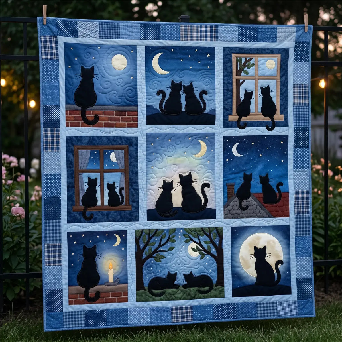 Moon Black Cat Quilt Blanket