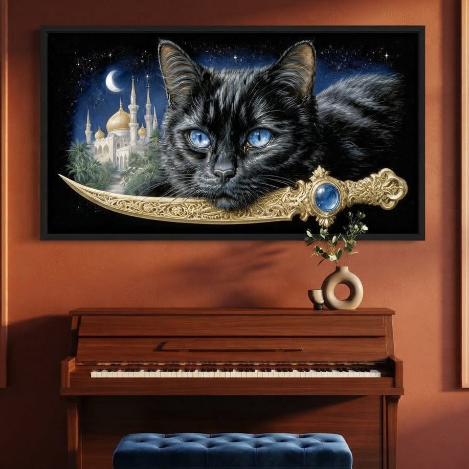 Moonlit Panther Of Golden Minarets Canvas Wall Art