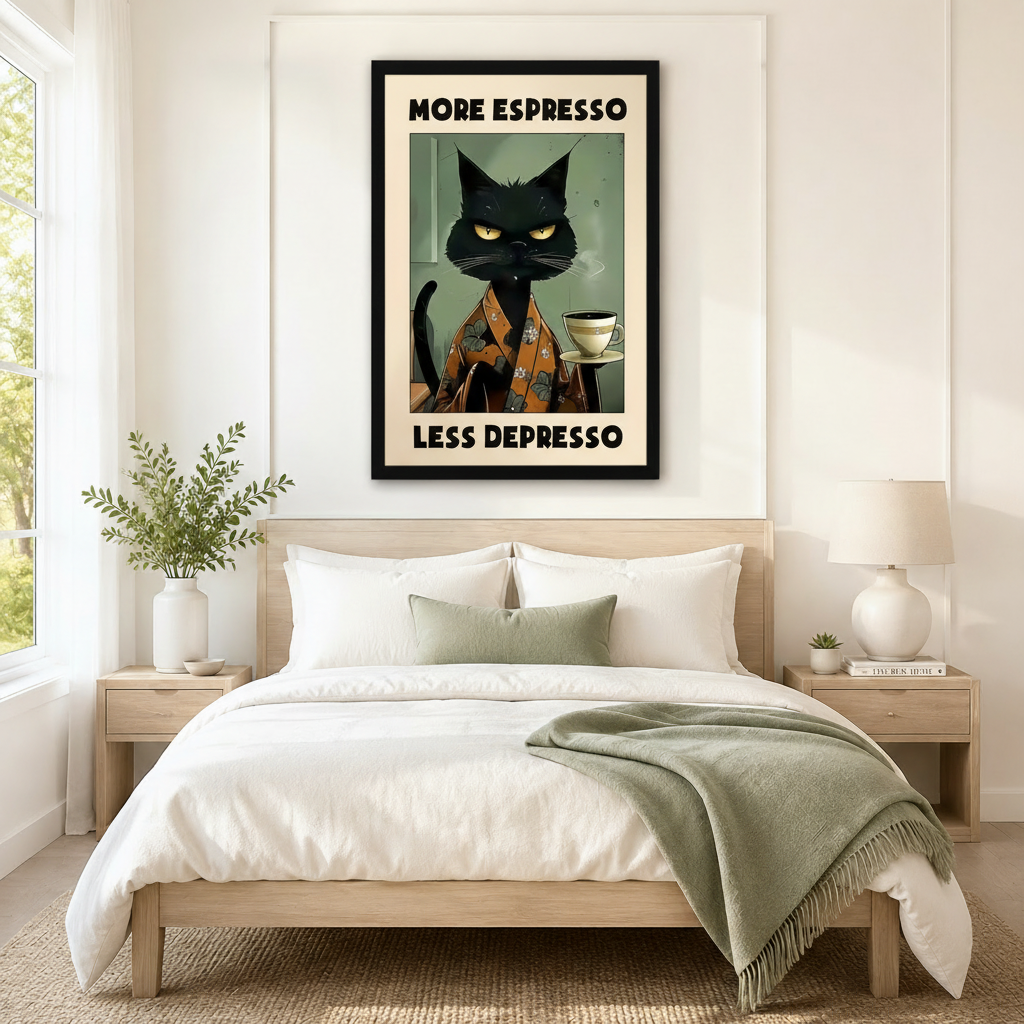 More Espresso Less Depresso Black Cat Canvas Art
