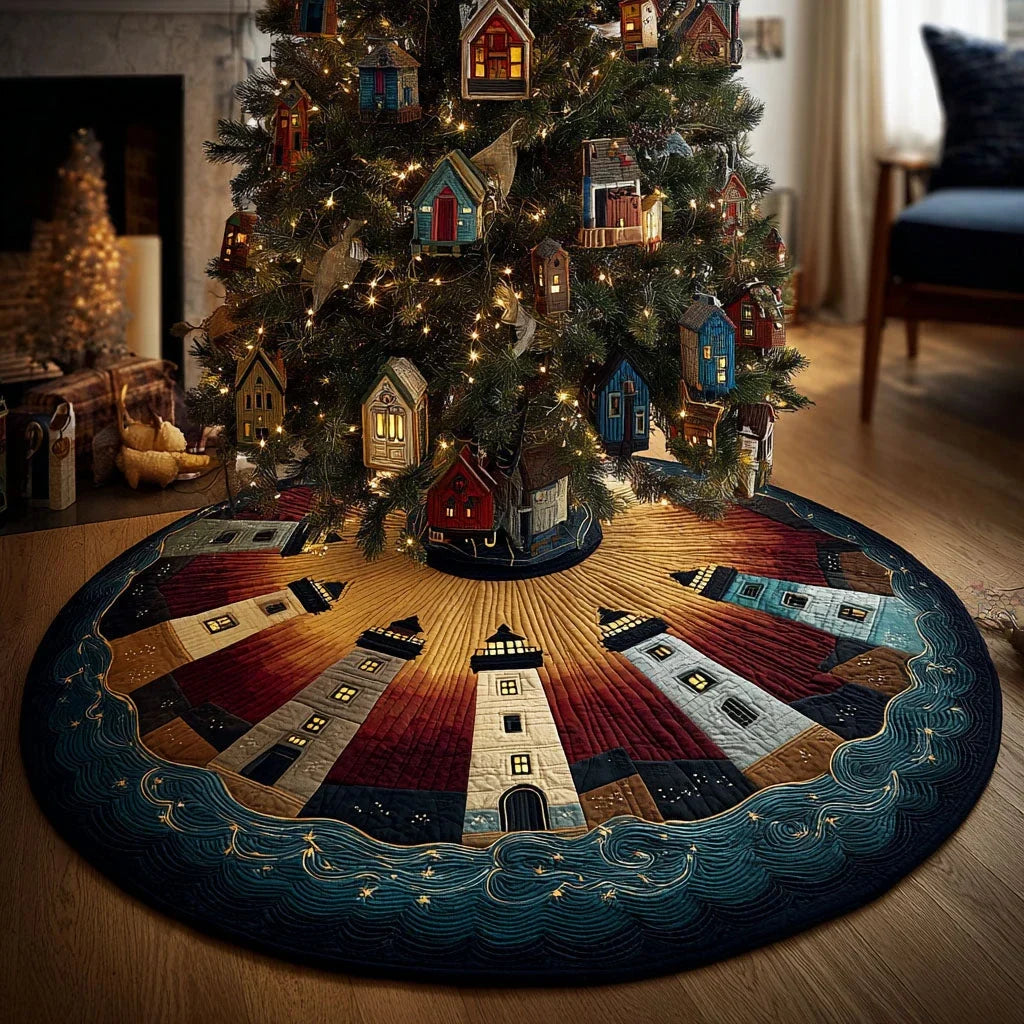 Morning Lighthouse Christmas Quilted Tree Skirt