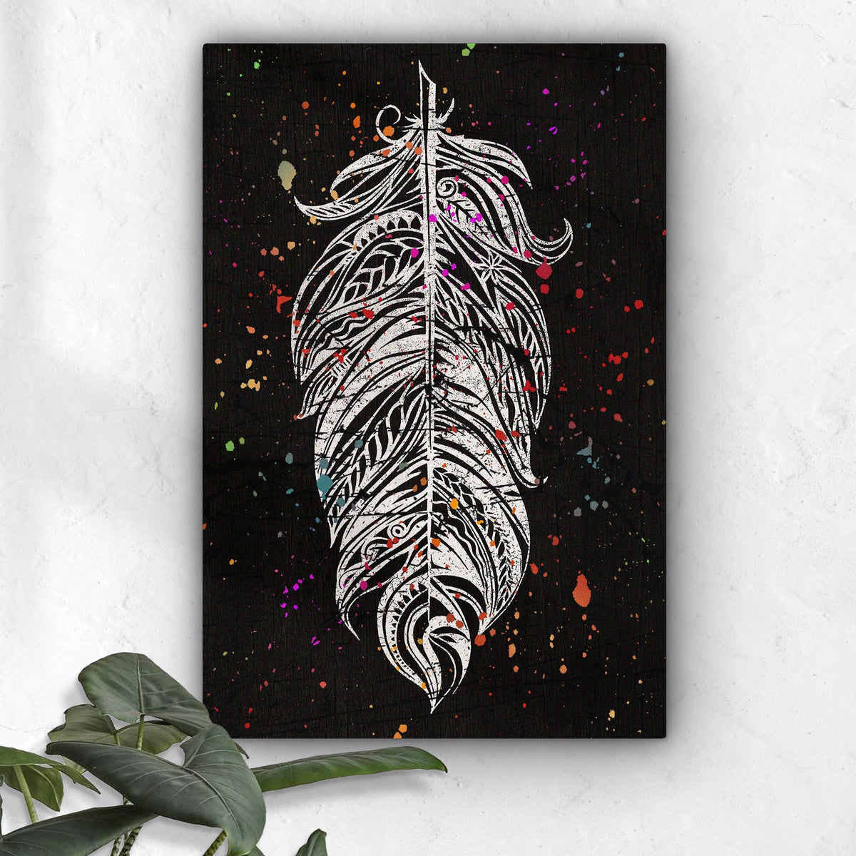 Decor Elements Feather White Boho Canvas Wall Art