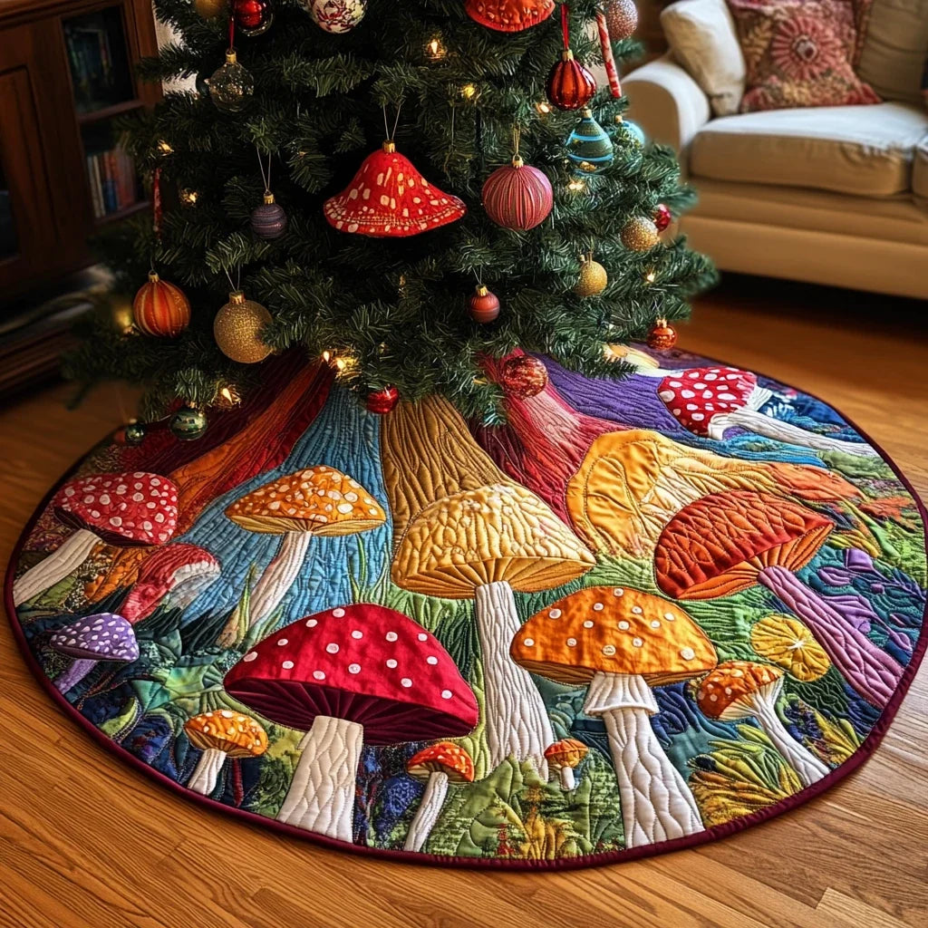 Mushroom Field Christmas Quilted Tree Skirt
