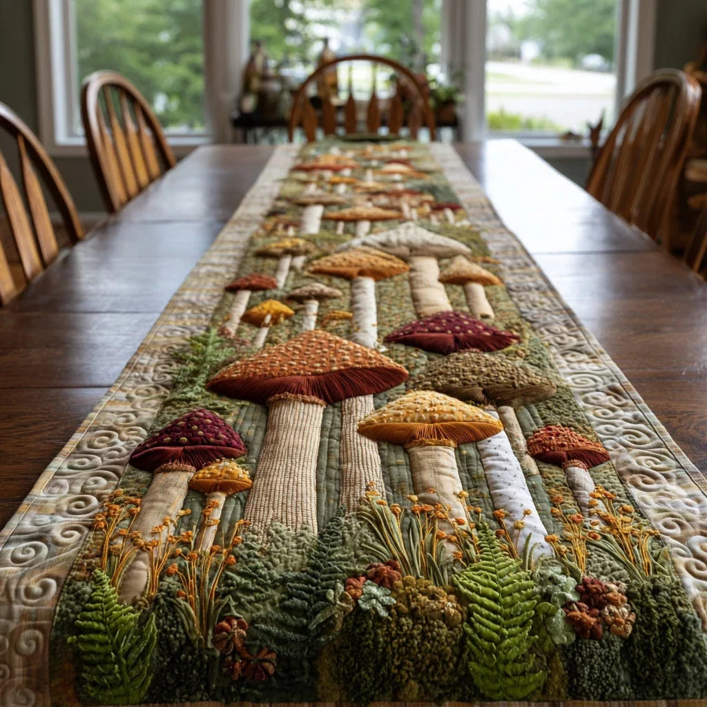 Mushroom Forest Quilted Table Runner