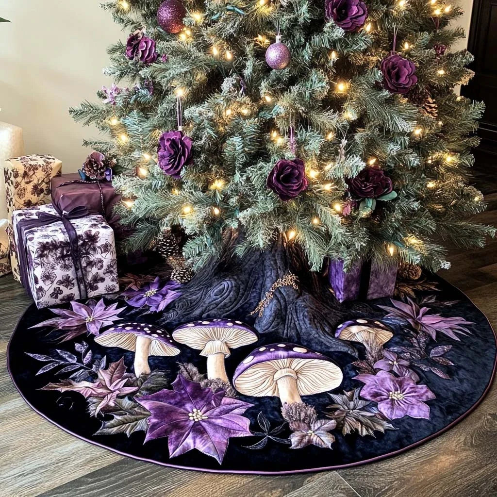 Mushroom Meadow Dreams Christmas Quilted Tree Skirt