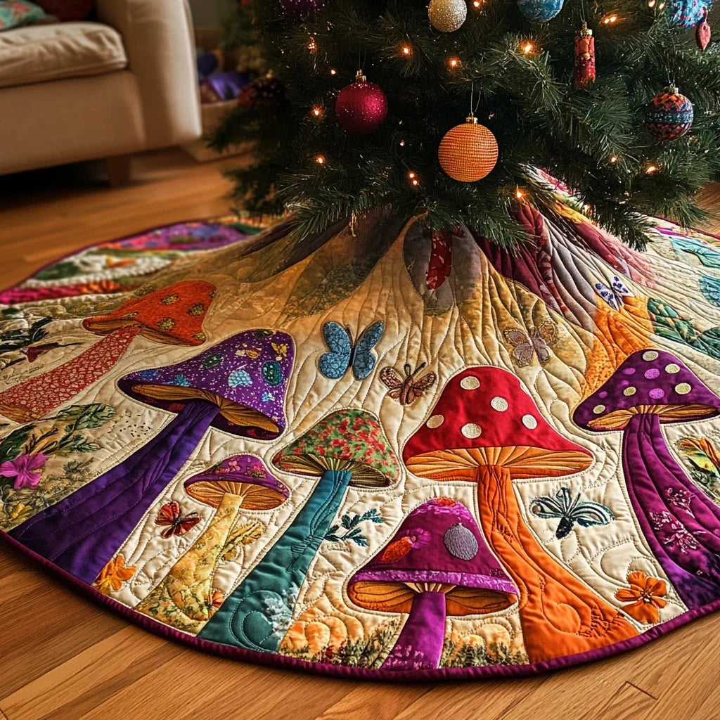 Mushroom Rise Christmas Quilted Tree Skirt