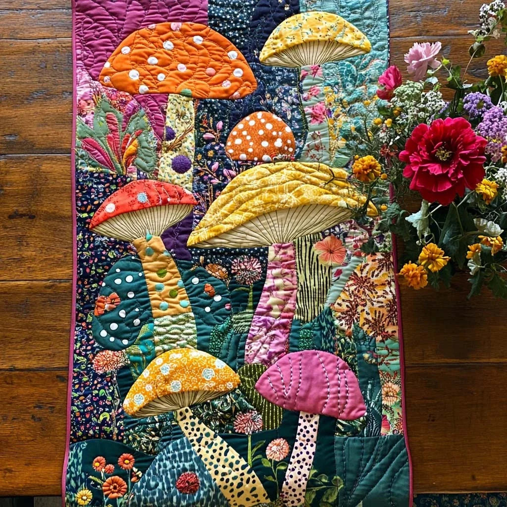 Mystic Mushrooms Quilted Table Runner