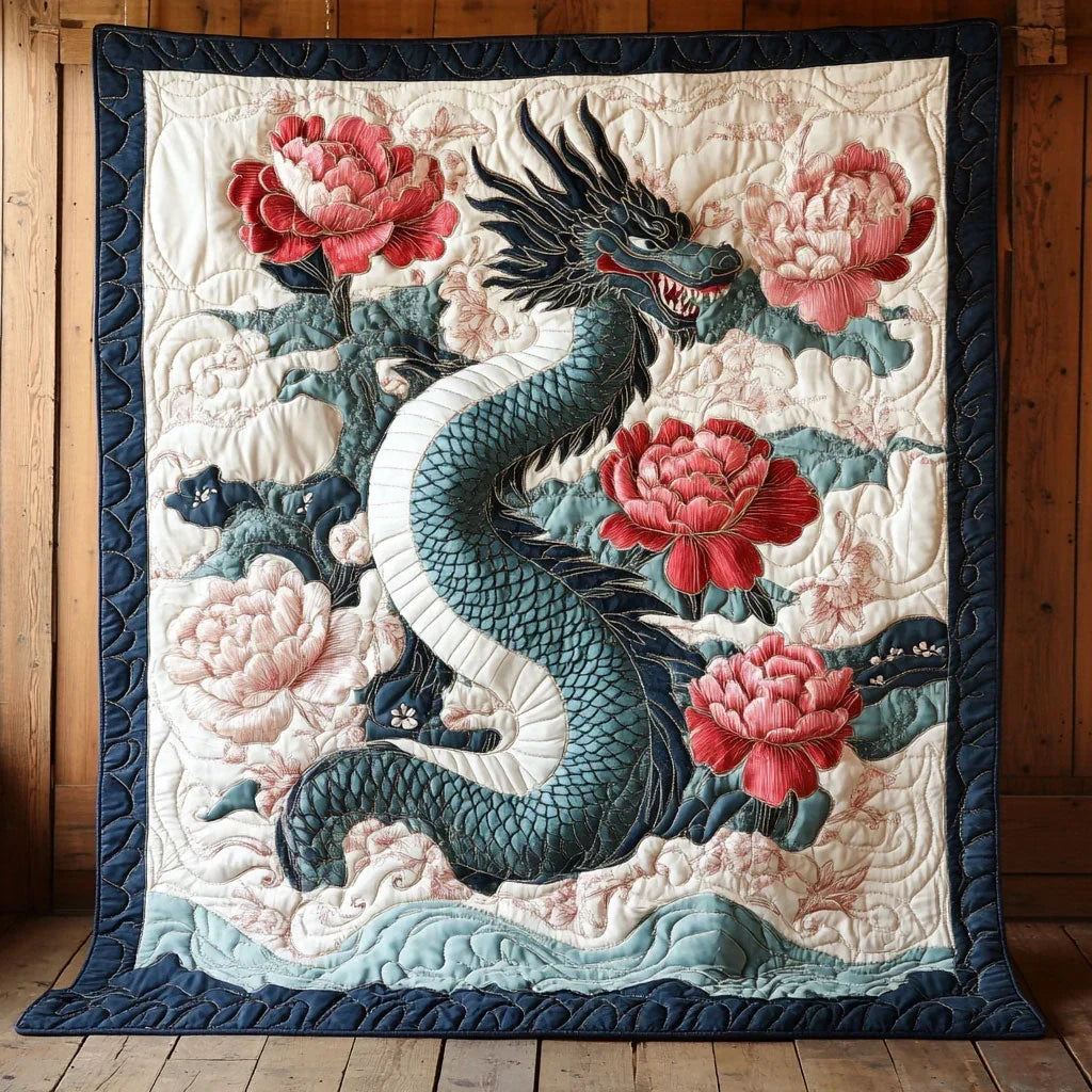 Mystic Peony Dragon Quilt Blanket