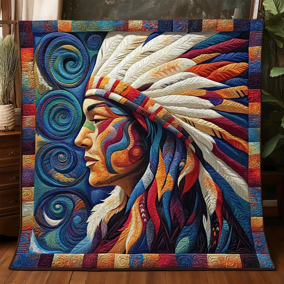 Native American Portrait Quilt Blanket