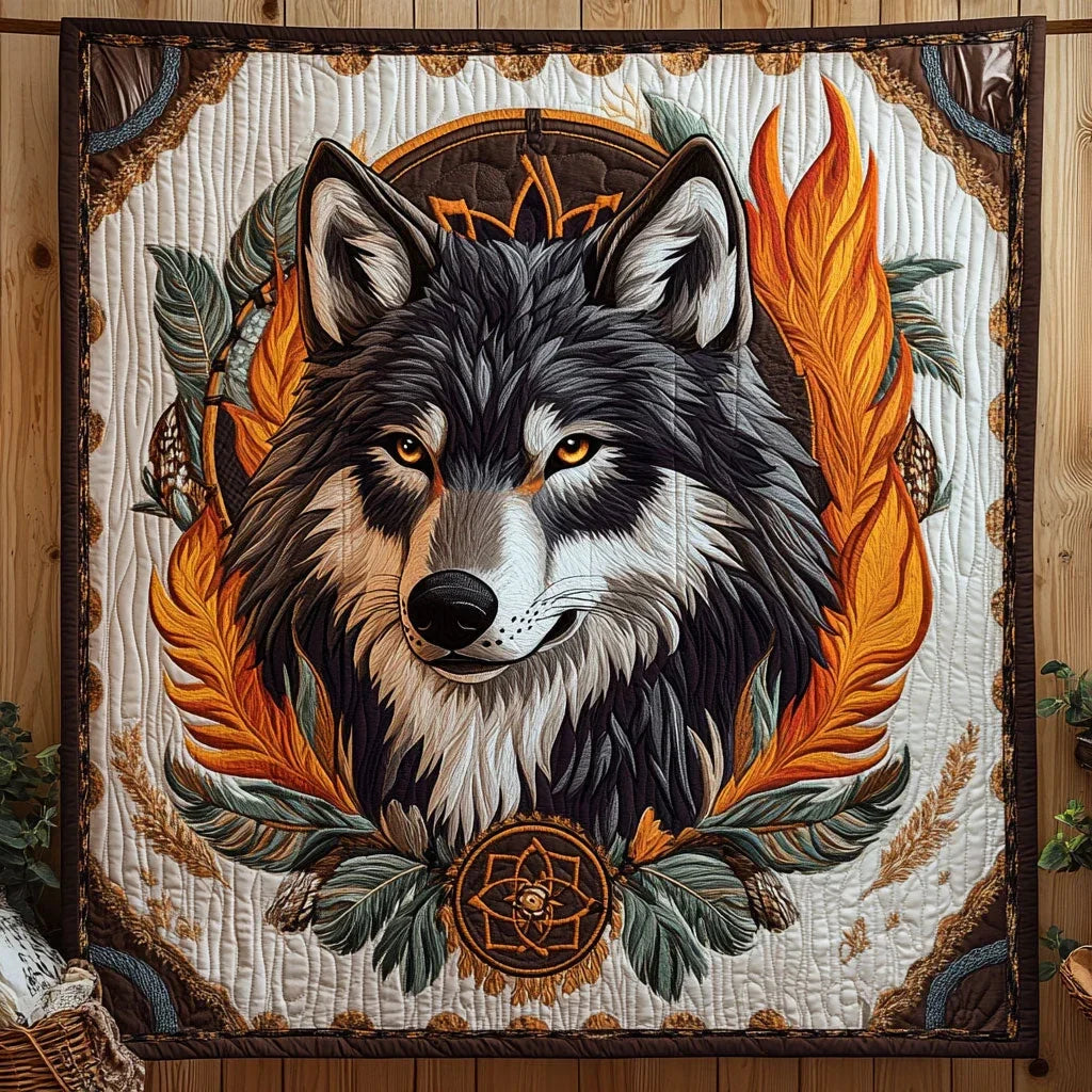 Native Wolf Quilt Blanket