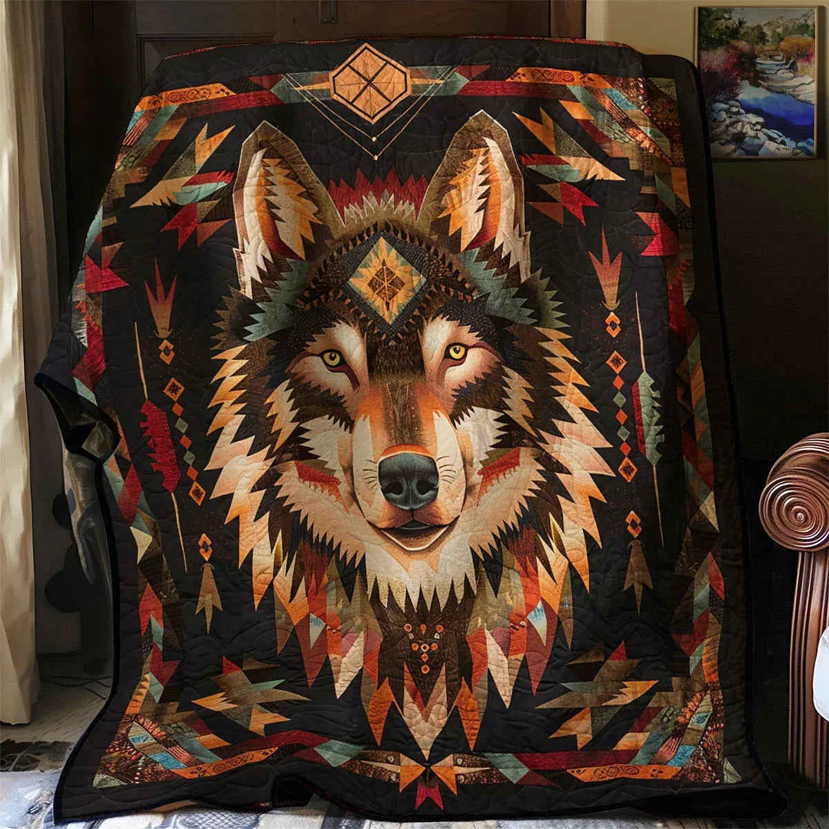 Native Wolf Quilt Blanket