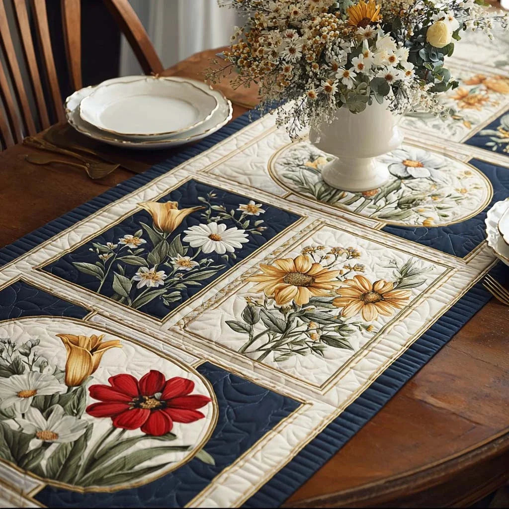 Navy Garden Quilted Table Runner