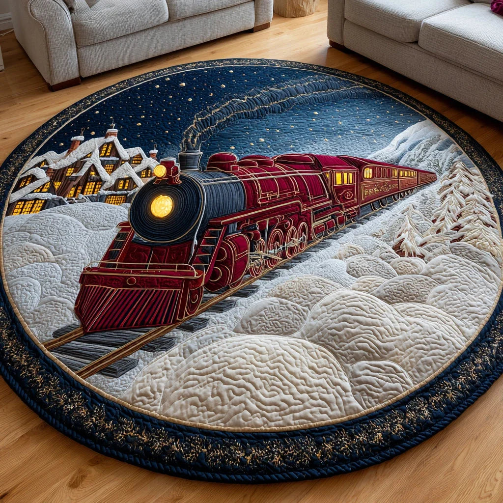 North Pole Christmas Train Quilted Round Mat