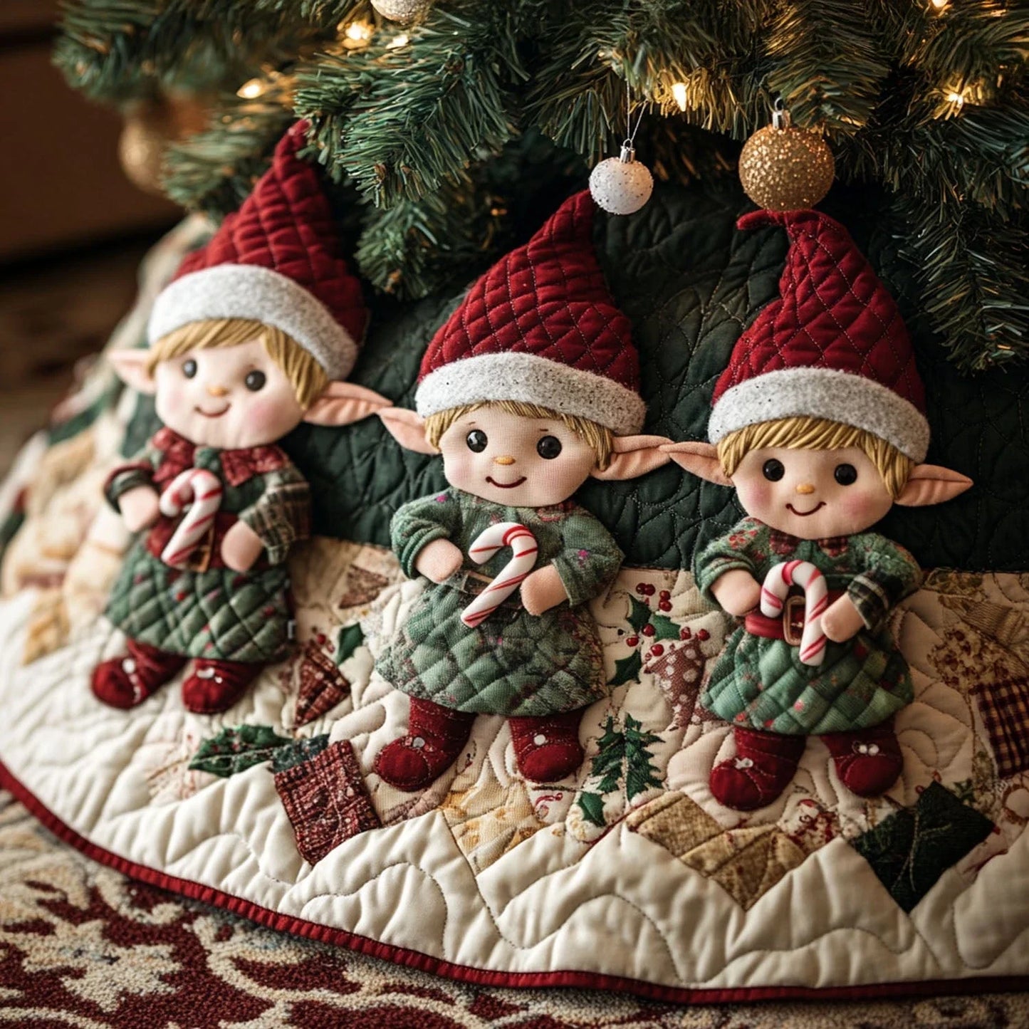 North Pole Helpers Quilted Christmas Tree Skirt
