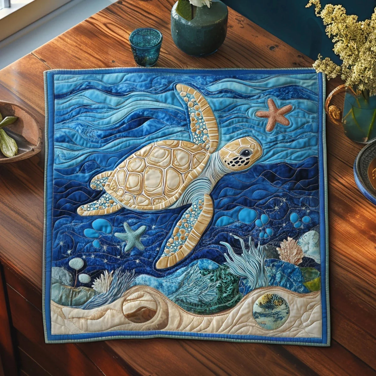 Ocean Bloom Quilted Table Topper