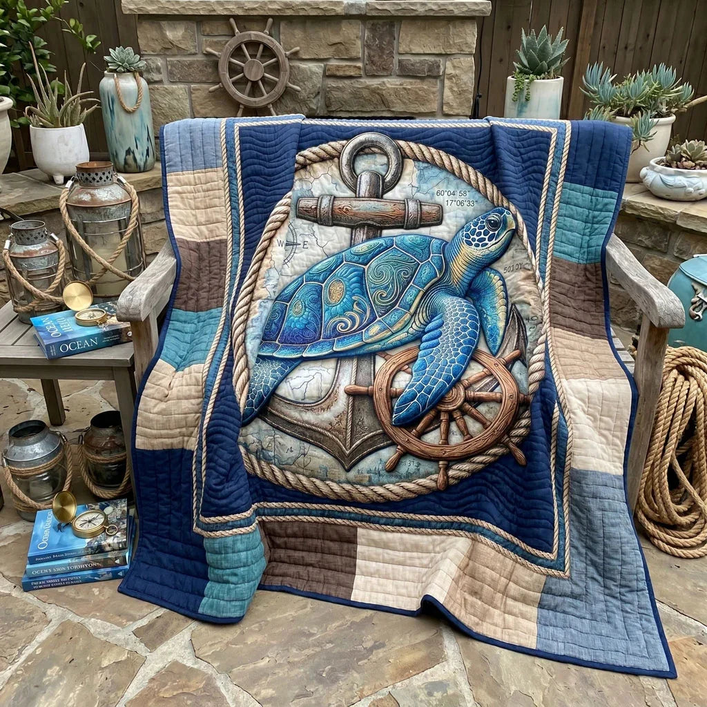 Ocean Compass Turtle Quilt Blanket
