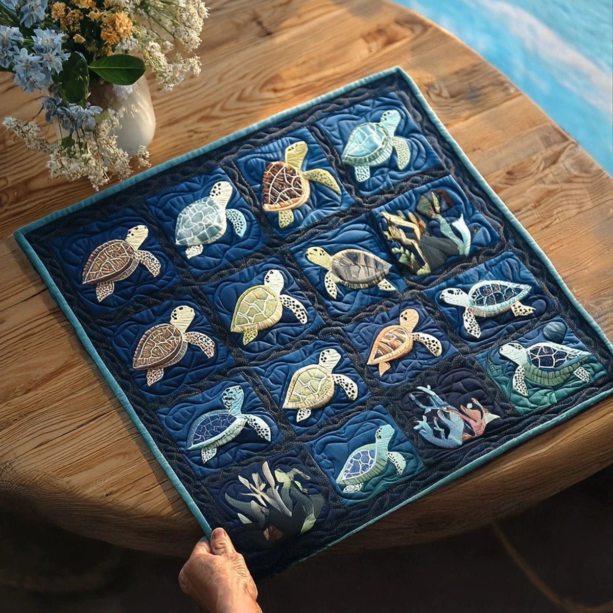 Ocean Mosaic Quilted Table Topper