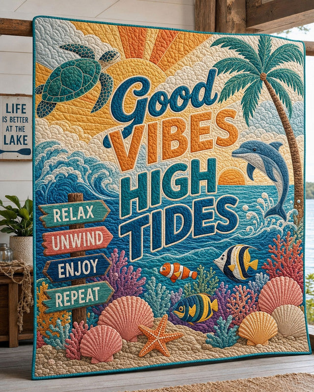 Ocean Vibes Quilt Blanket - Quilted Blanket by Wild and Way