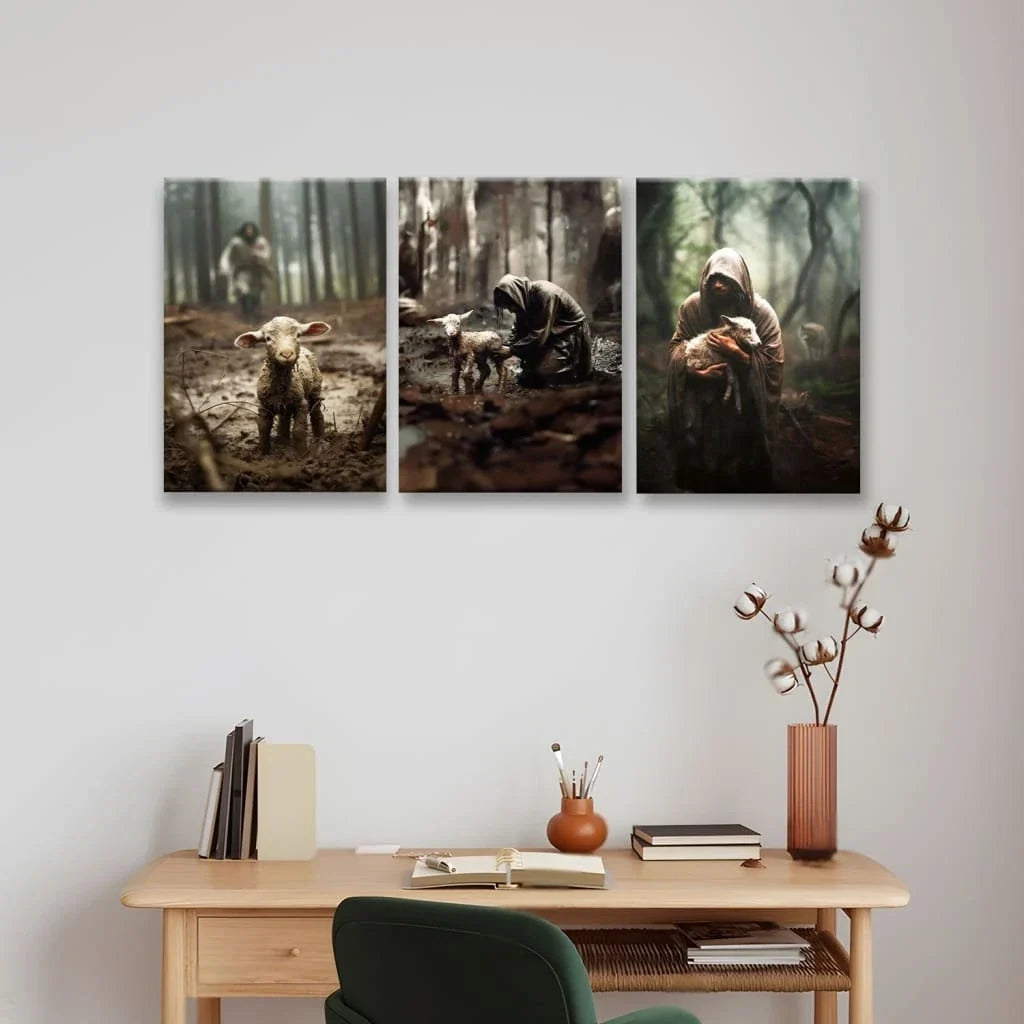 no text he ran he rescued he carried 3 panel canvas wall art (view 6)