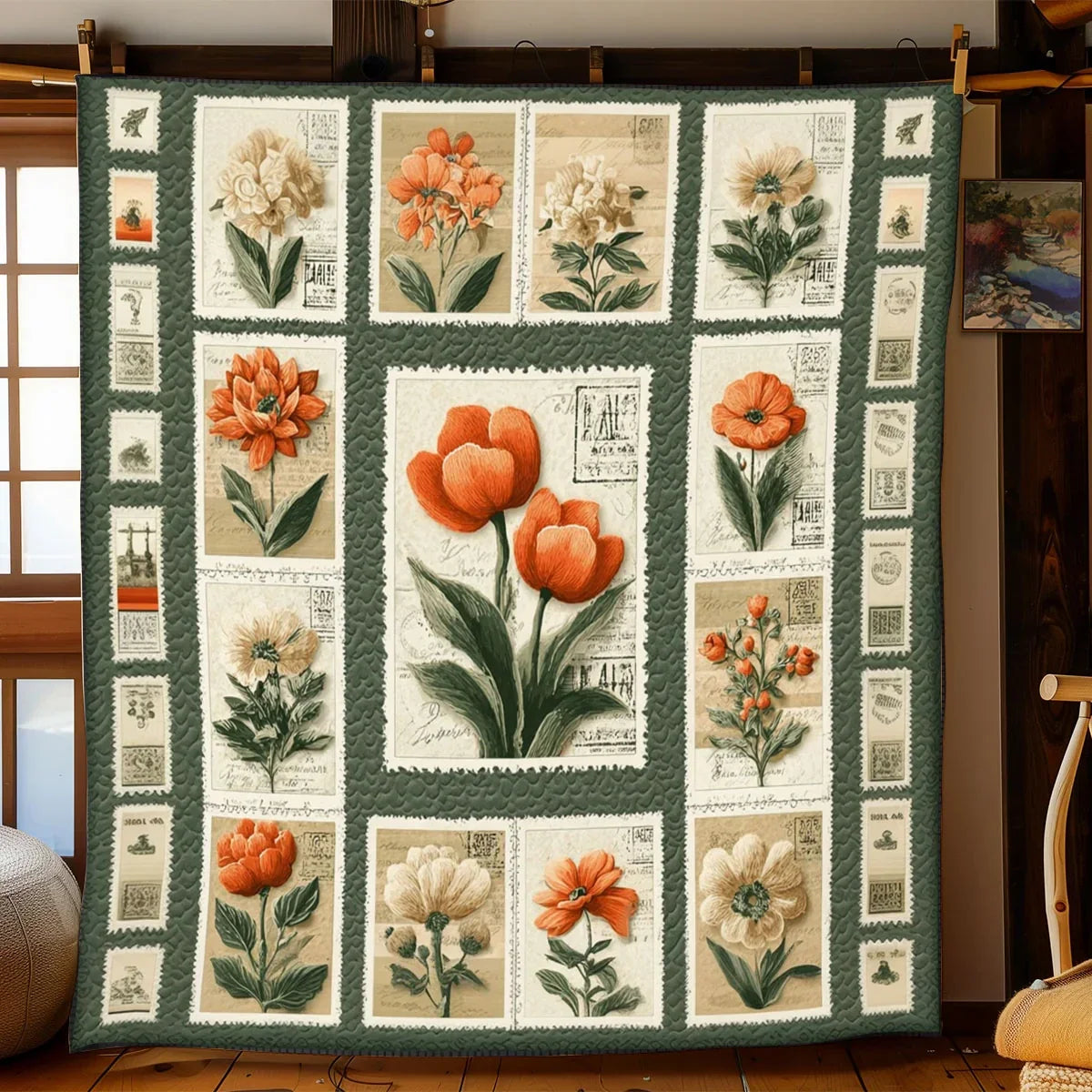 Old World Stamp Florals Quilt Blanket