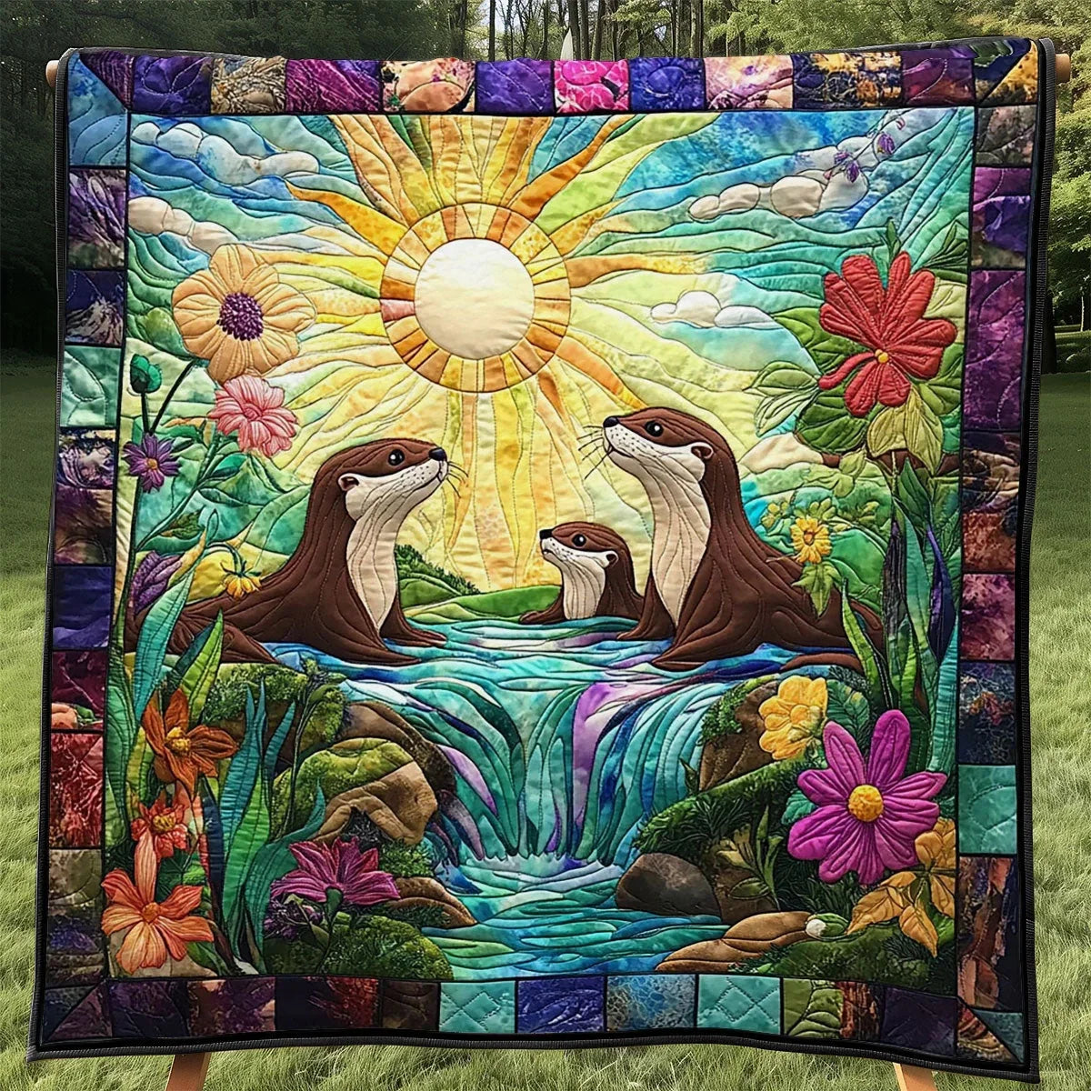 Otter Family Quilt Blanket