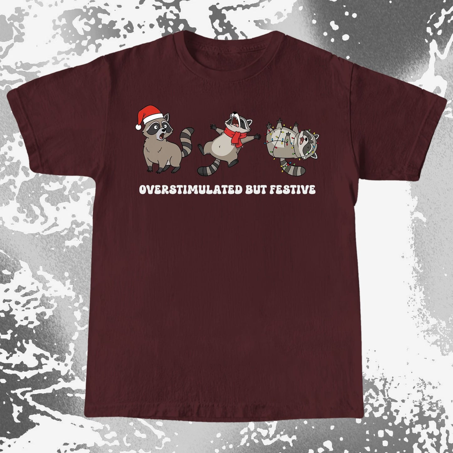 Overstimulated But Festive Raccoon Christmas, funny meme tee gift (view 8)