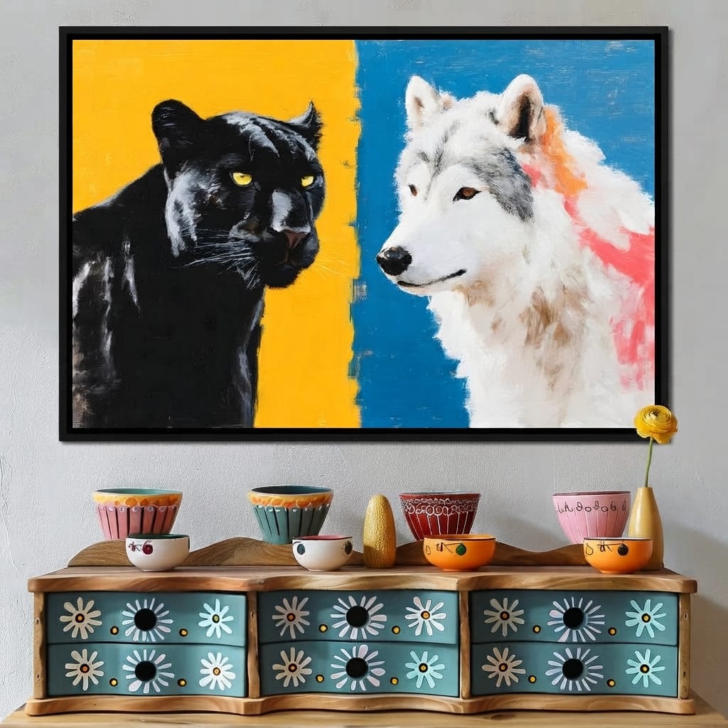 Panther And Wolf Color Clash Canvas Wall Art