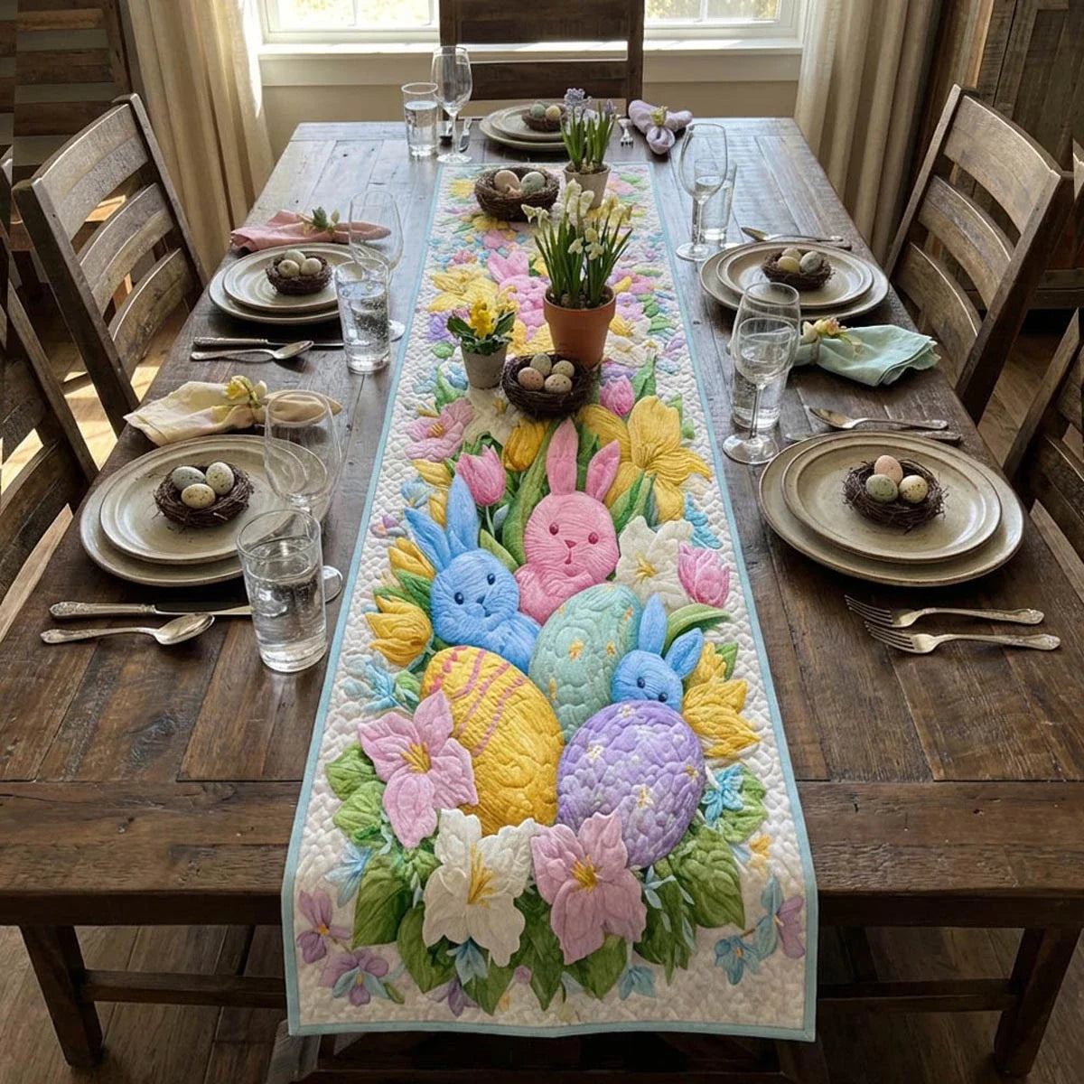 Pastel Eggs Quilted Table Runner