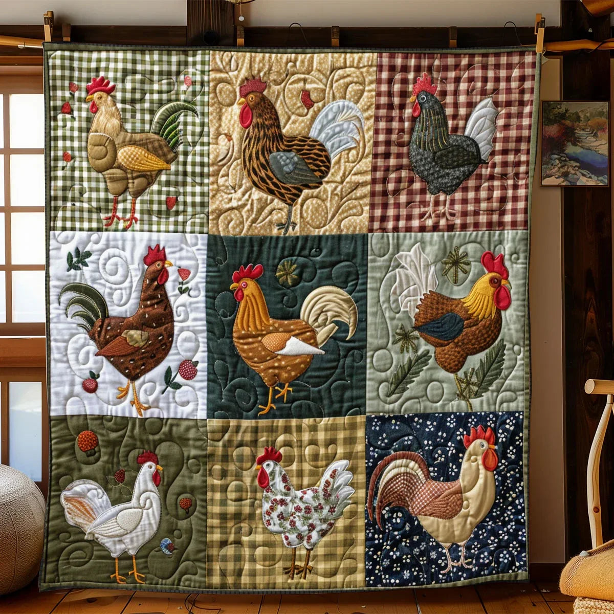 Patchwork Chicken Quilt Blanket