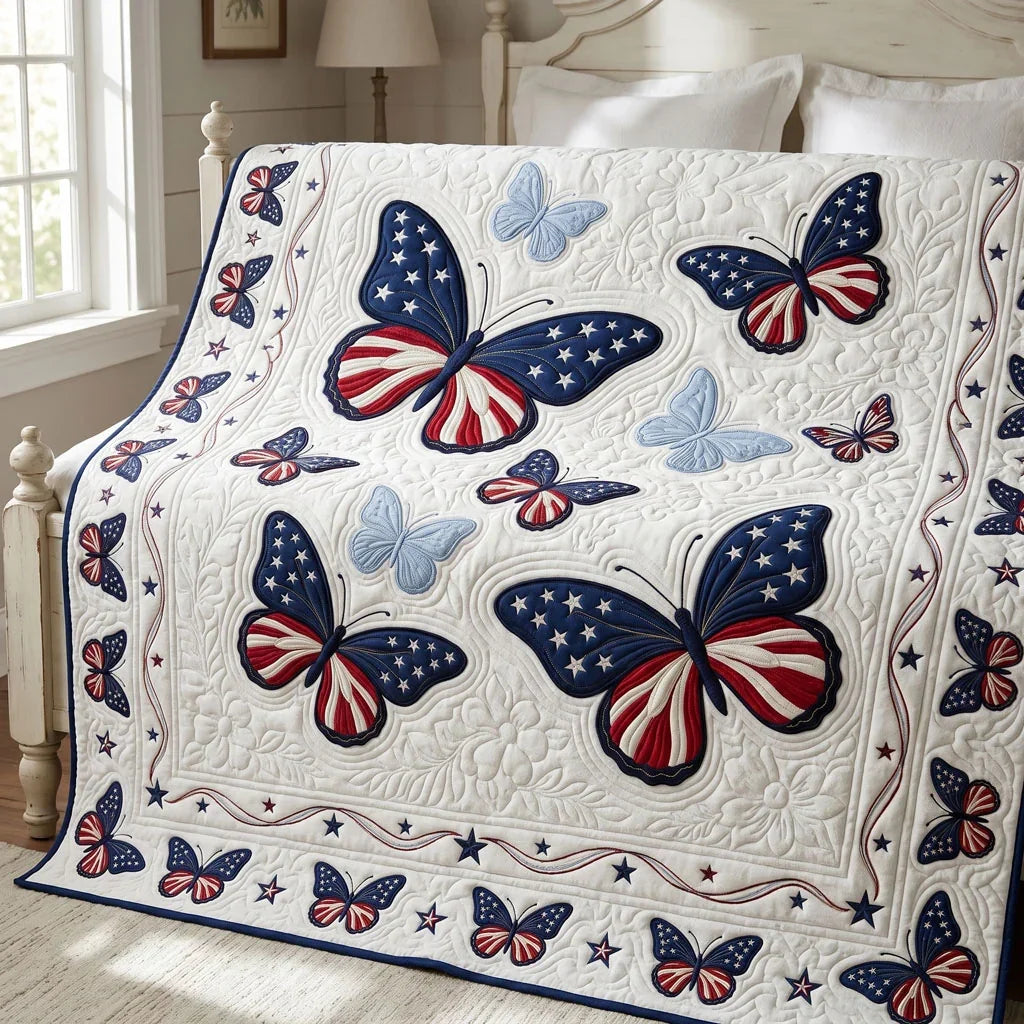 Patriotic Butterflies Quilt Blanket