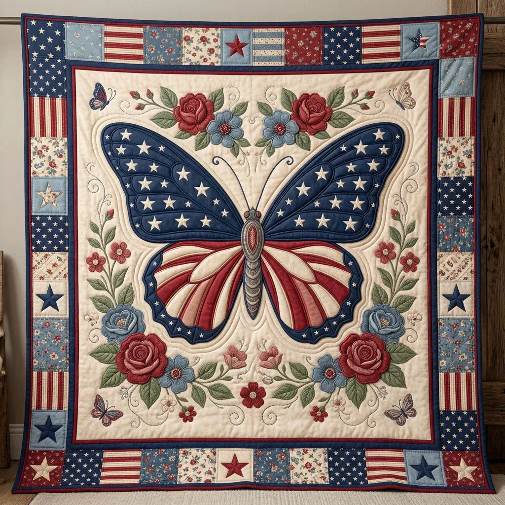 Patriotic Butterfly Quilt Blanket