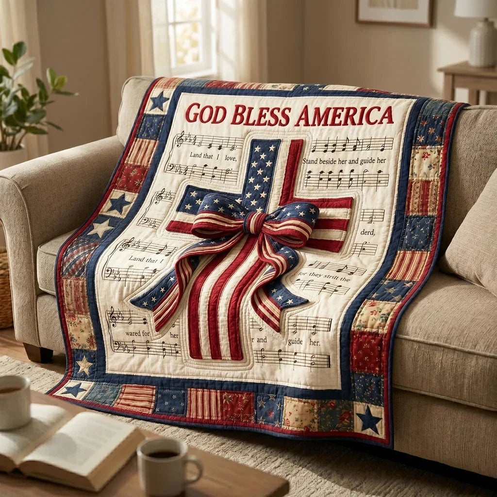 Patriotic Cross And Faith Quilt Blanket
