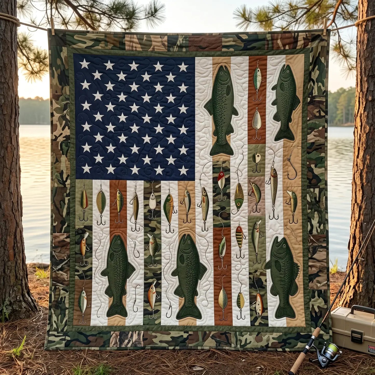 Patriotic Fishing Quilt Blanket