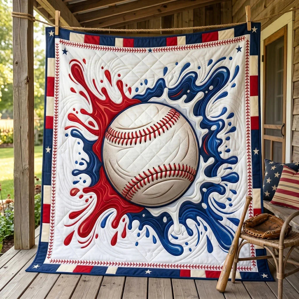 Patriotic Splash Baseball Quilt Blanket