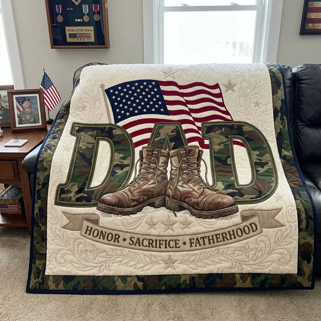 Patriotic Veteran Dad Quilt Blanket