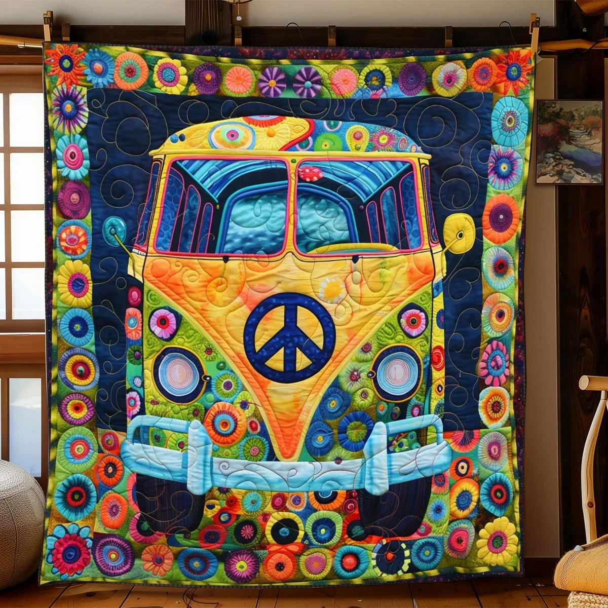 Peace Sign Van Quilt Blanket