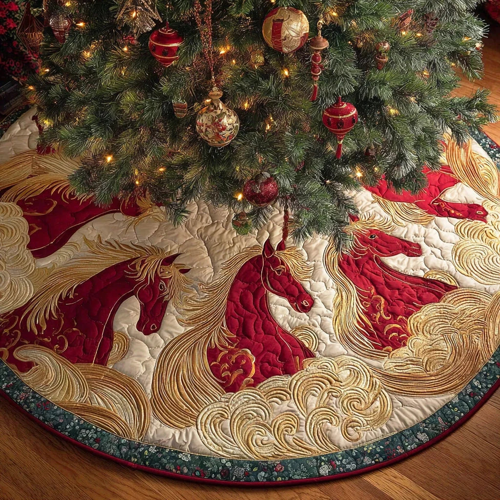 Peaceful Pasture Snow Christmas Quilted Tree Skirt