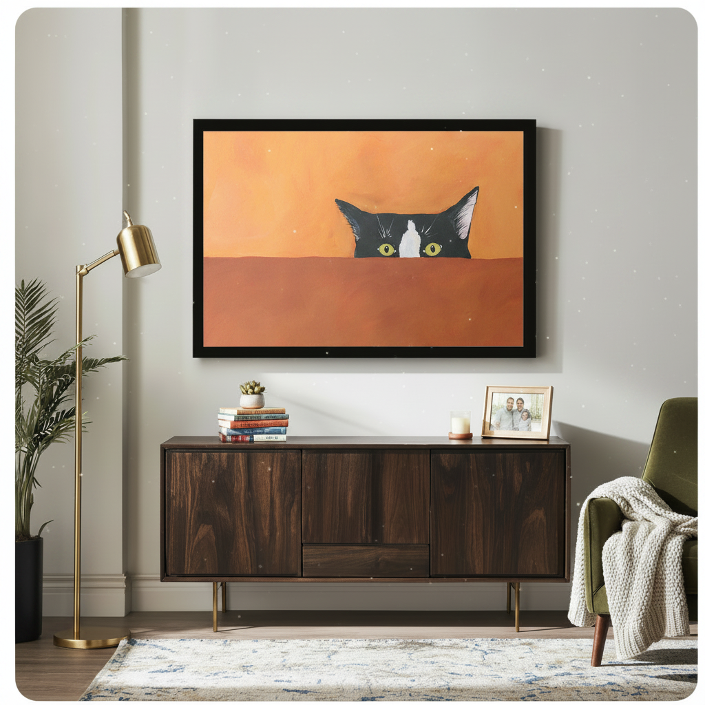 Peeking Cat Canvas Wall Art – Framed